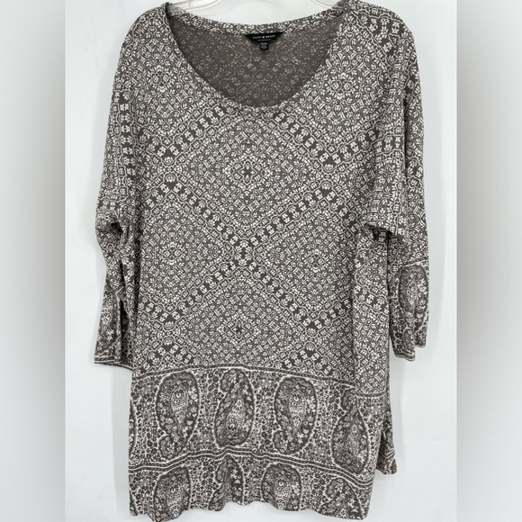 Lucky Brand Plus Size 2X Paisley Distressed Shirt Blouse Top Scoop Boho Hippie - Picture 1 of 8
